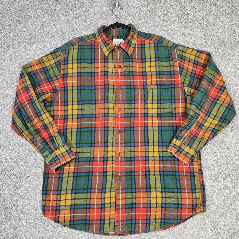 Vintage J.Crew Oarsman Flannel Shirt Mens Large Colorful Plaid madras *FLAW* - Picture 1 of 9